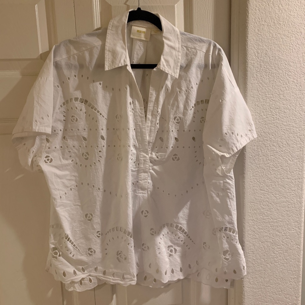 Maeve by Anthropologie White Cotton Eyelet Top – Size XL - Pre-Owned